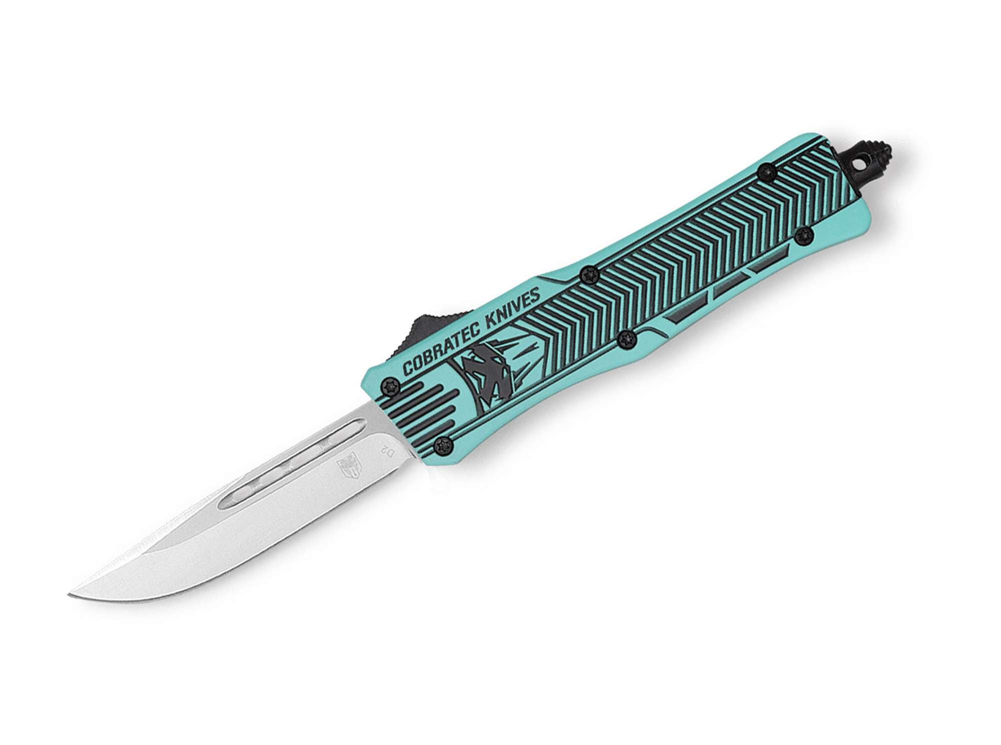 Briceag Medium Tiffany Blue Graphite Black CTK-1 Drop CobraTec- OTF, Lamă D2
