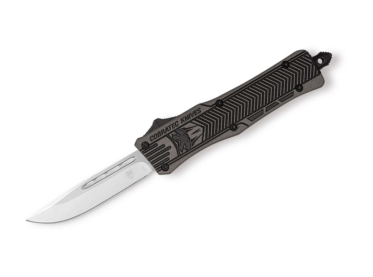 Briceag Medium Tungsten Graphite Black CTK-1 Drop CobraTec- Lamă D2 Drop Point, Mecanism OTF