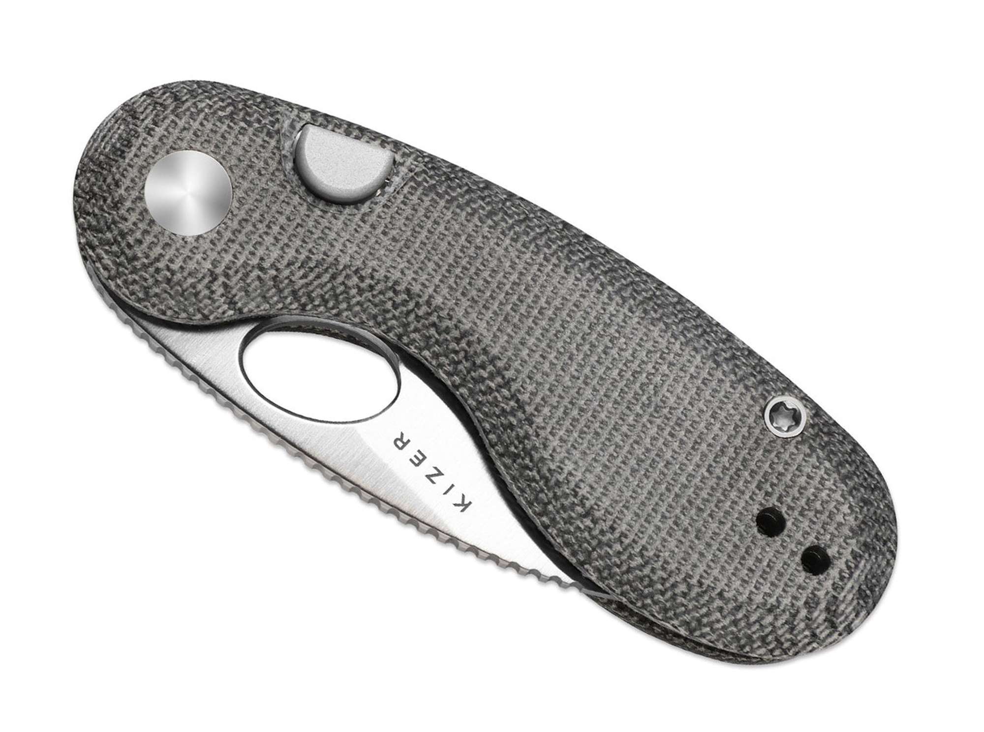 Briceag Microbe Black Norplex UltreX Micarta Kizer- Utilizare EDC, Button Lock