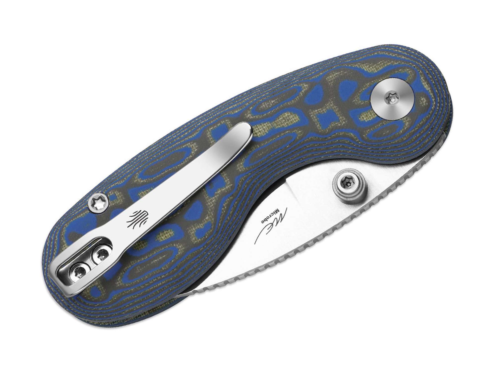 Briceag Microbe Blue & Green Vortex Micarta Kizer- Design Robust, EDC