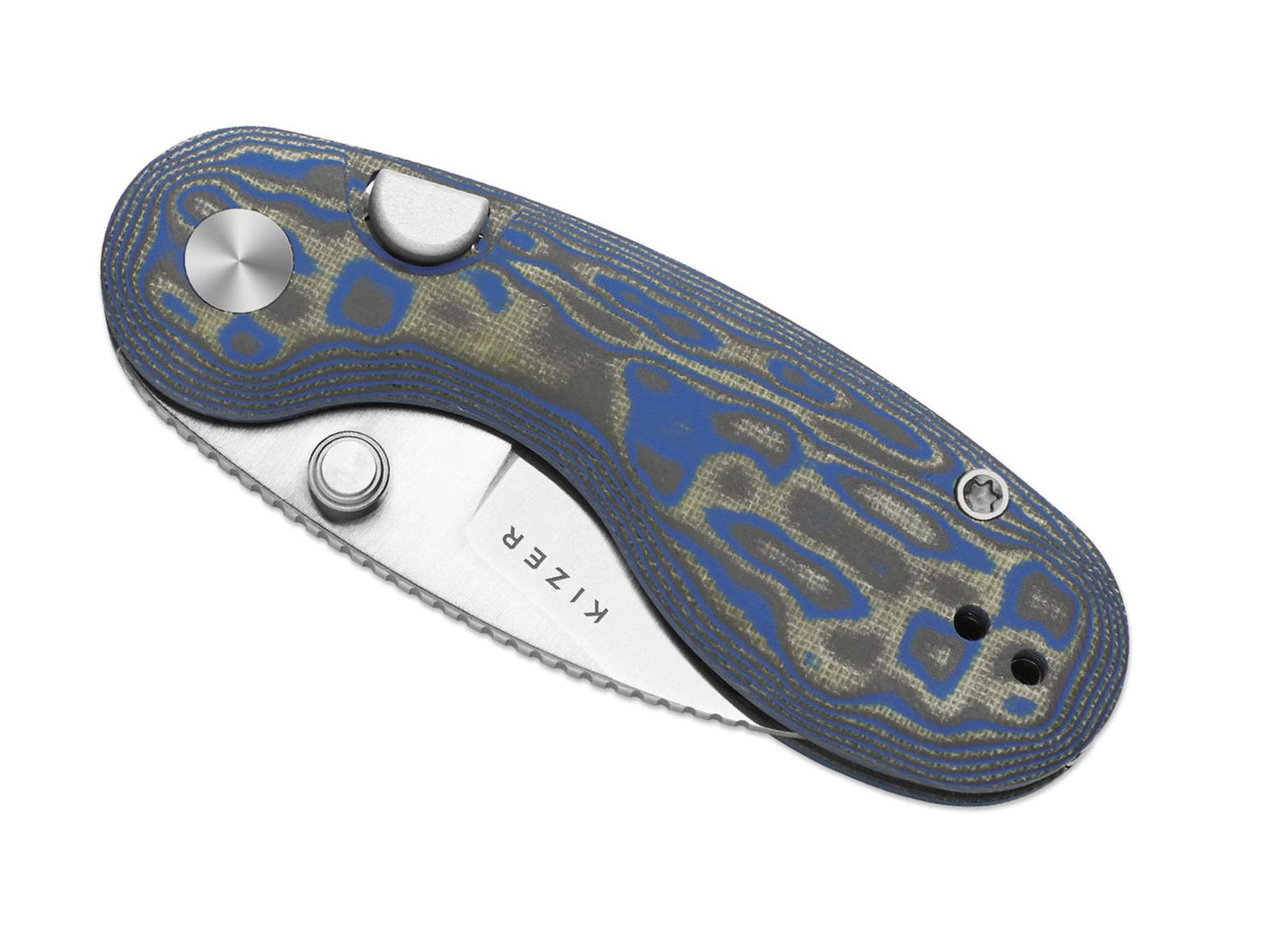 Briceag Microbe Blue & Green Vortex Micarta Kizer- Design Robust, EDC