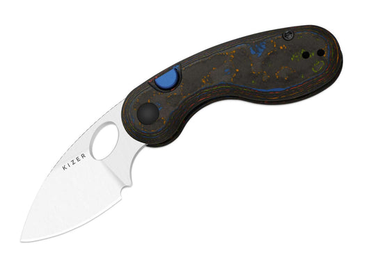 Briceag Microbe M390 Camo Carbon 80's Kizer- Utilizare EDC, Design Compact