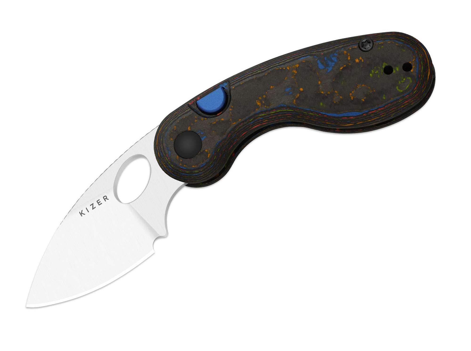 Briceag Microbe M390 Camo Carbon 80's Kizer- Utilizare EDC, Design Compact