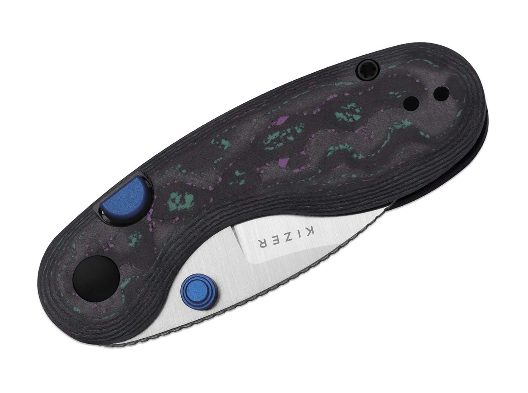 Briceag Microbe M390 Camo Carbon Jazzy Kizer- Lamă M390, Mâner Camo Carbon