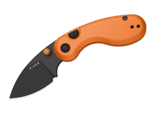 Briceag Microbe Orange Aluminum PVD Kizer- Lama PVD Negru, EDC Compact