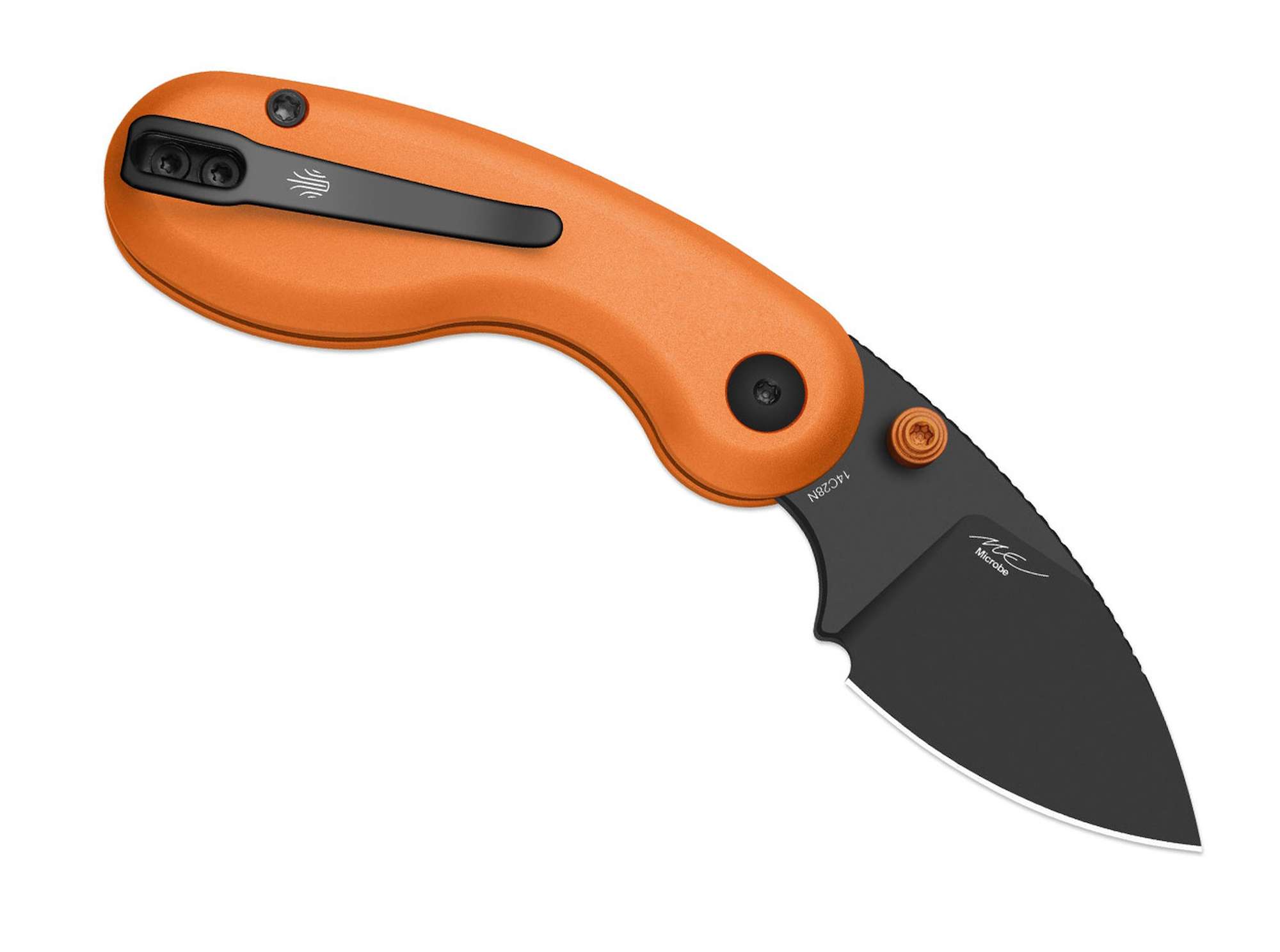 Briceag Microbe Orange Aluminum PVD Kizer- Lama PVD Negru, EDC Compact