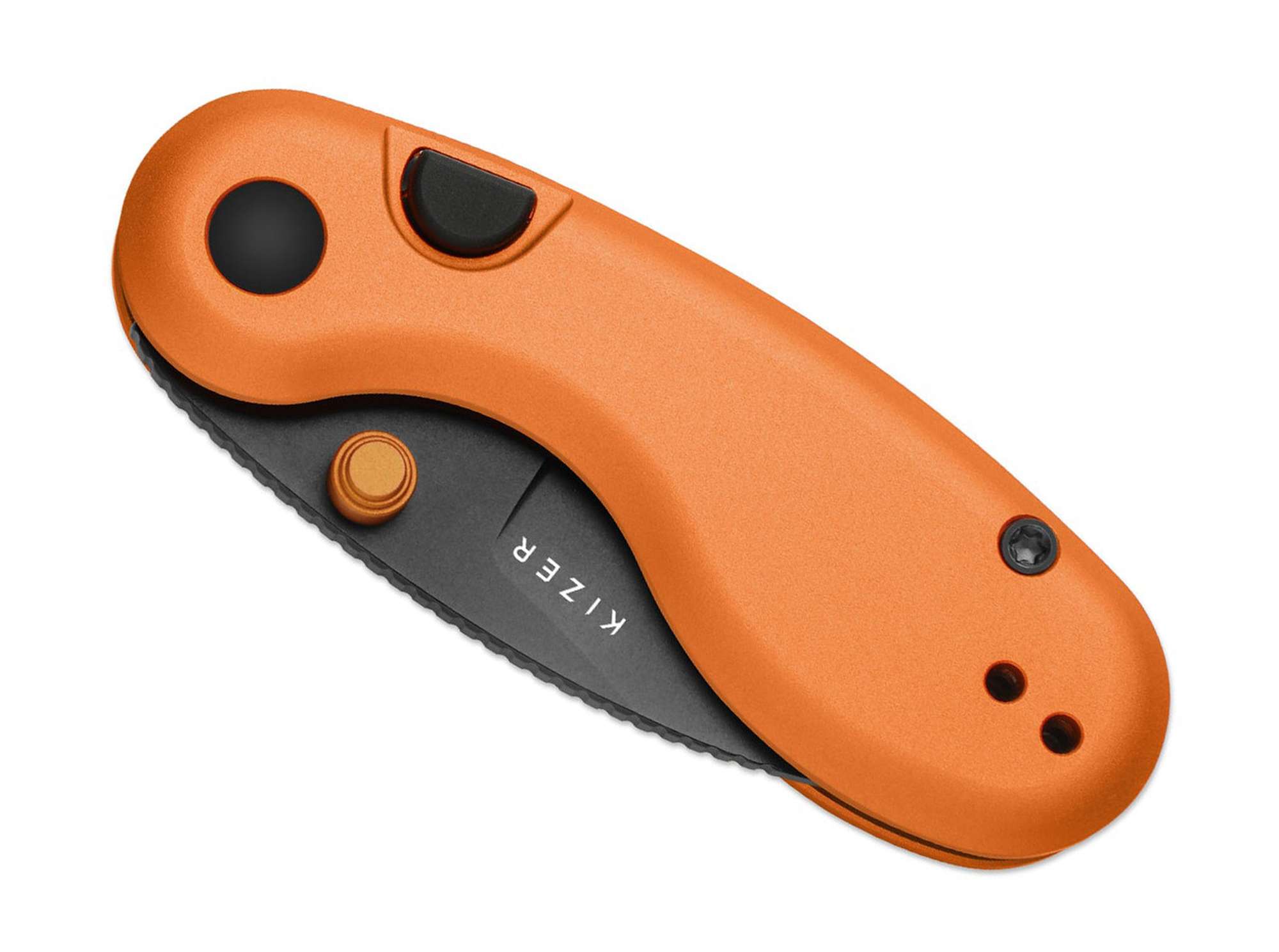 Briceag Microbe Orange Aluminum PVD Kizer- Lama PVD Negru, EDC Compact