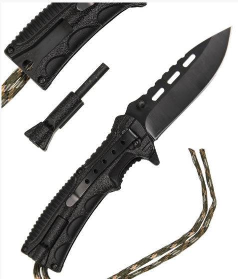 Briceag Mil-Tec Paracord Fire Starter – detaliu cu lama și amnarul