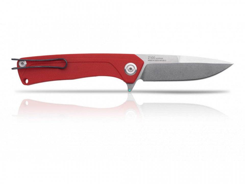 Briceag Militar Z100 Stonewash Plain Edge G10 Anv Knives Red