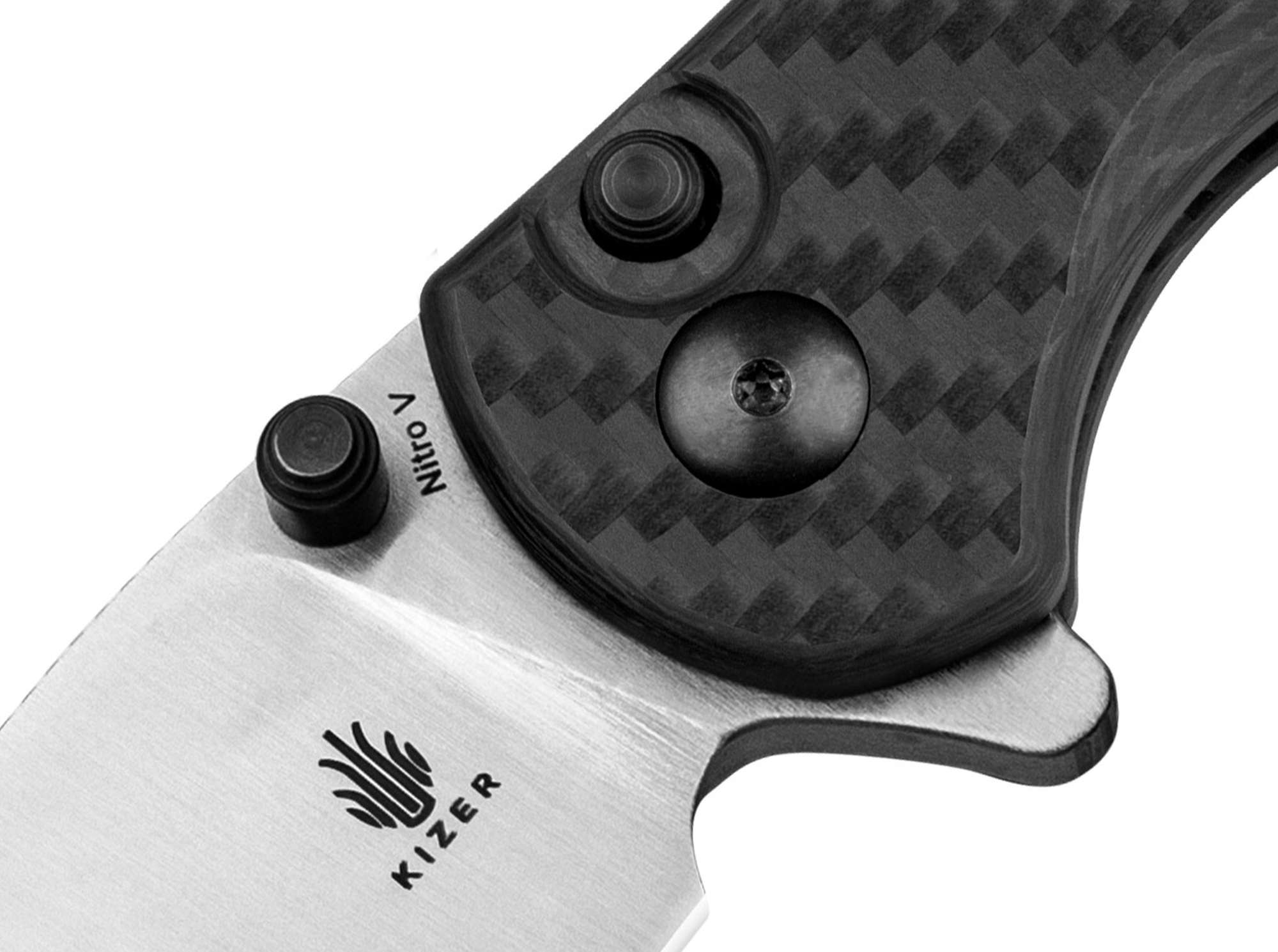 Briceag Mini Grouper CF Kizer- Lamă Nitro-V, Mâner Carbon