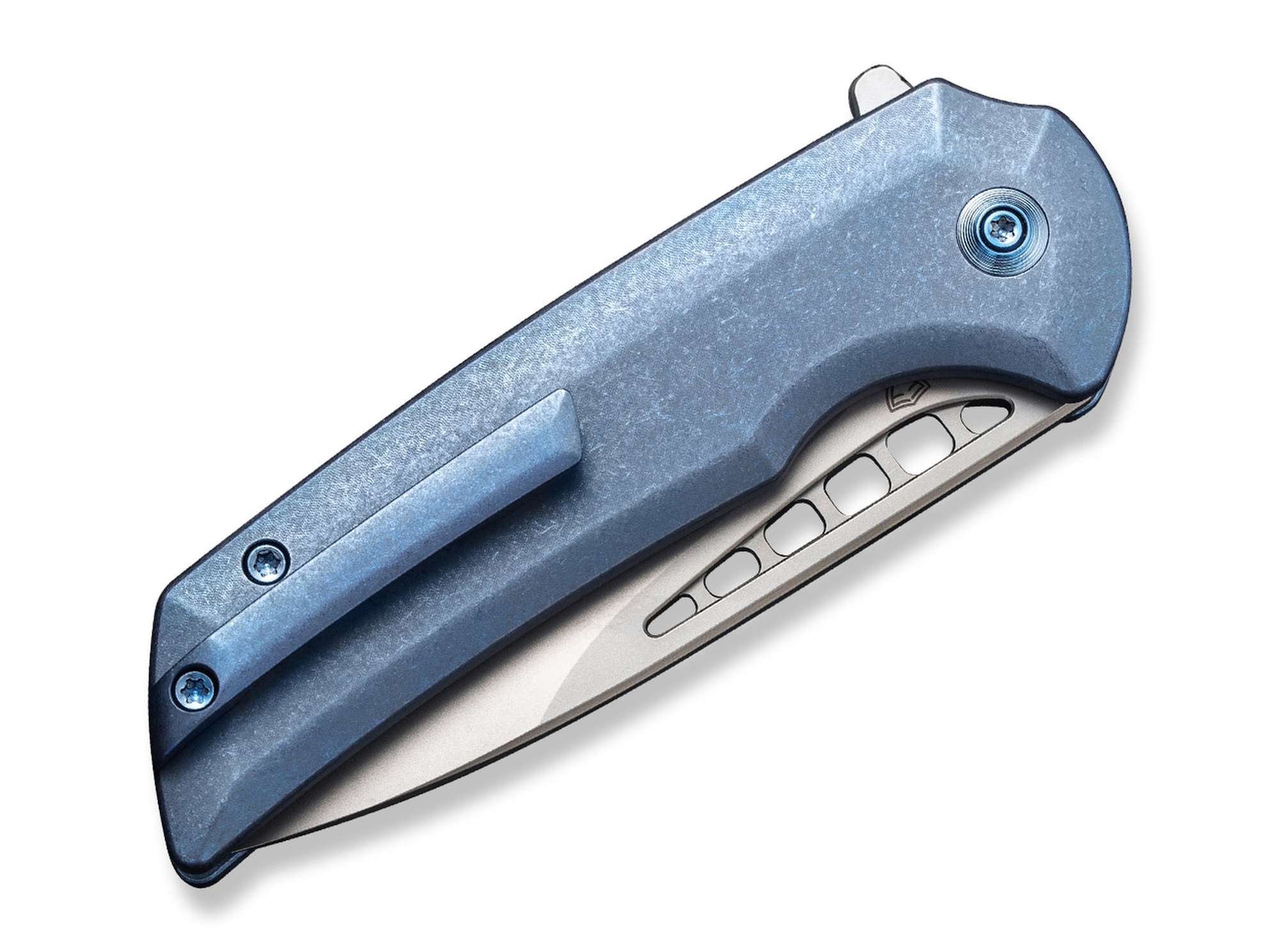 Briceag Mini Malice Titanium Blue WE Knife- Lama CPM-20CV, Maner Titan Albastru