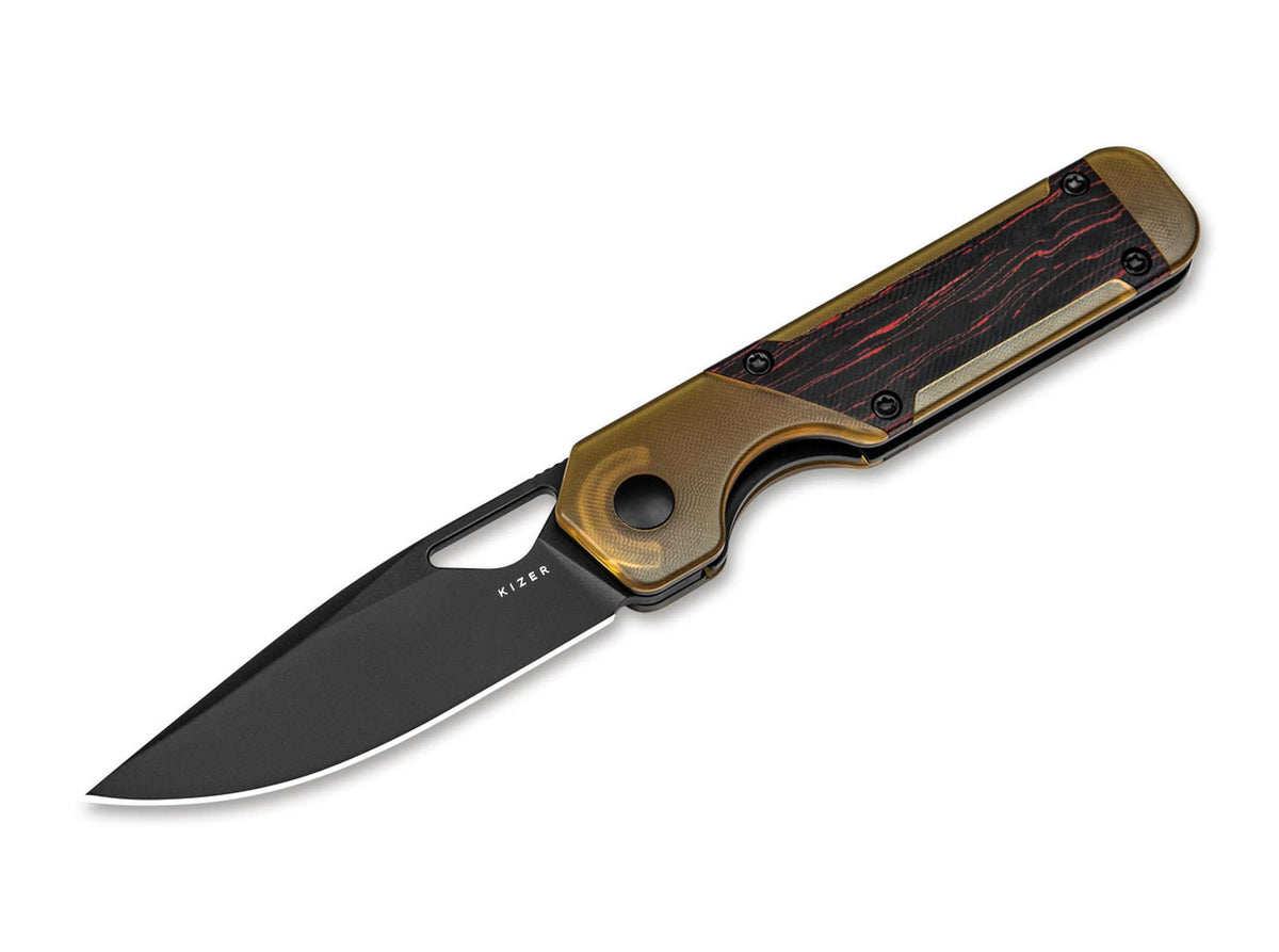 Briceag Mini Militaw PEI Damascus G10 Kizer- Deschidere cu Degetul, Blocare Linerlock