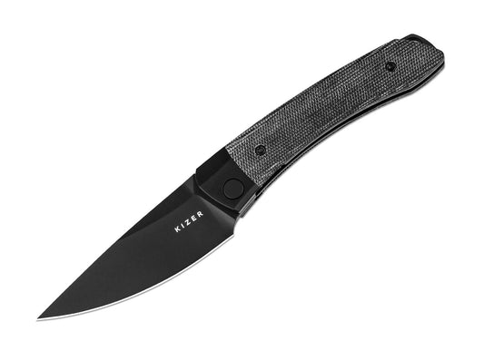 Briceag Mini Momo 154CM Aluminum & Micarta All Black Kizer- Lama 154CM, Maner Aluminiu & Micarta