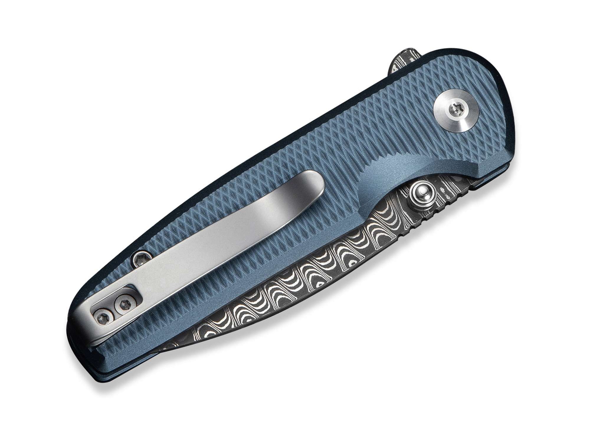 Briceag Mini Shakan Damascus Blue Aluminum CIVIVI- Utilizare EDC, Blocare Sigura