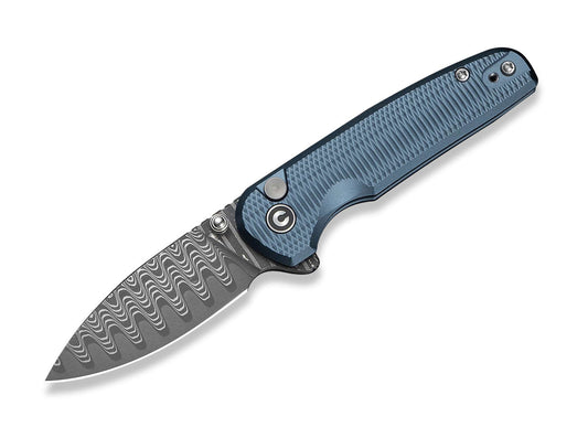 Briceag Mini Shakan Damascus Blue Aluminum CIVIVI- Utilizare EDC, Blocare Sigura