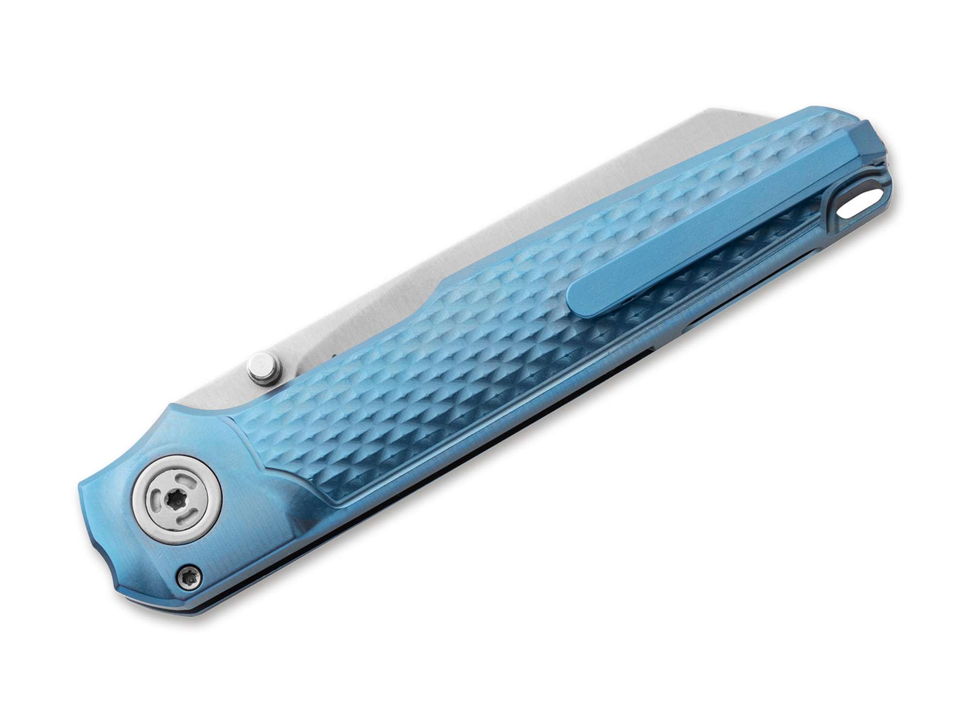 Briceag Miura Titanium Blue MKM- Maner Titan, Blocare Buton