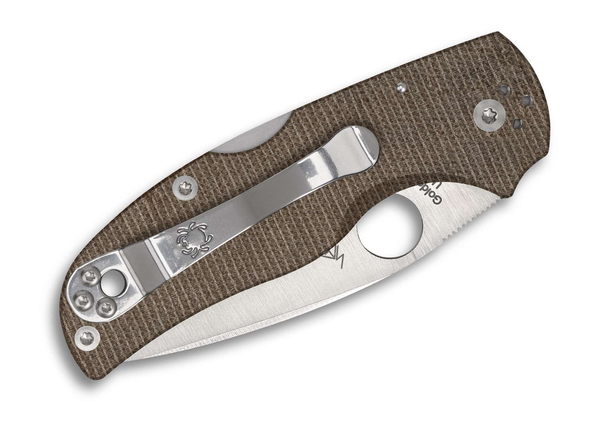 Briceag Native 5 Brown Micarta CPM CRU-WEAR Spyderco- Lama Cru-Wear, Clip Reversibil