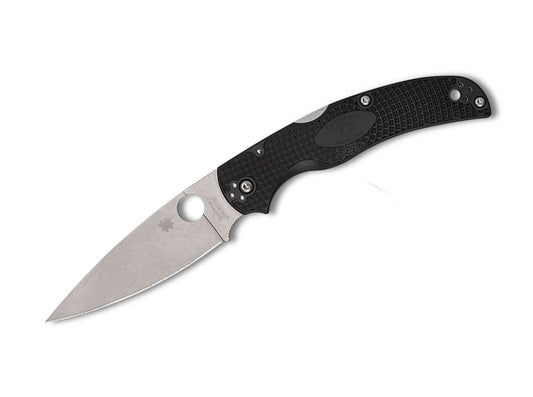 Briceag Native Chief Black Lightweight PlainEdge Spyderco- Lama Inox, Clip Reversibil