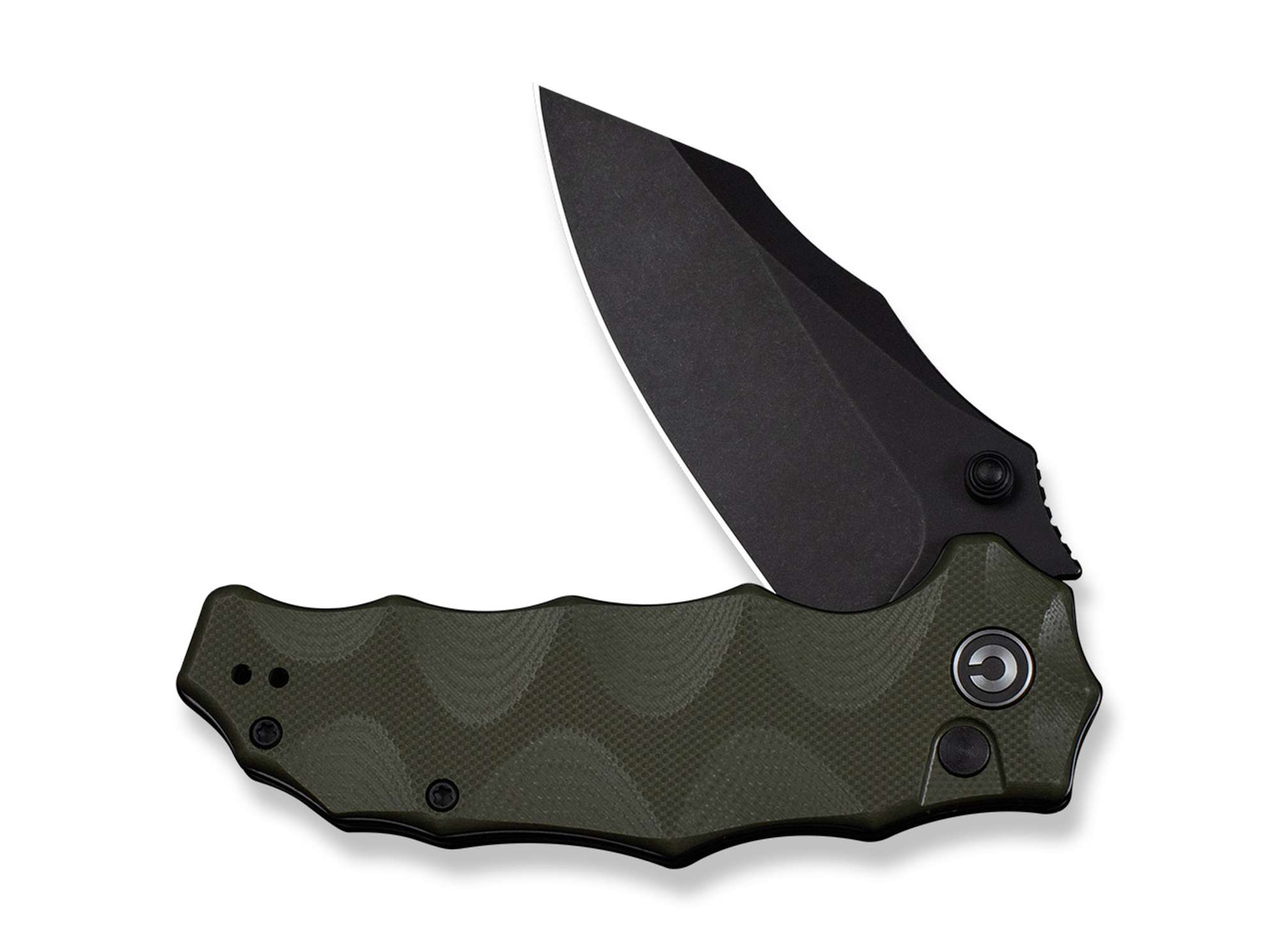 Briceag Natterjack OD Green G10 Black Stonewashed CIVIVI- Button Lock, Utilizare EDC
