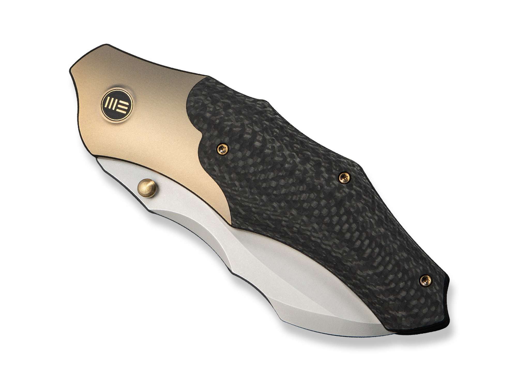 Briceag Orc Boss 20CV Champagne Ti Twill CF WE Knife- Lamă 20CV, Mâner Titan CF