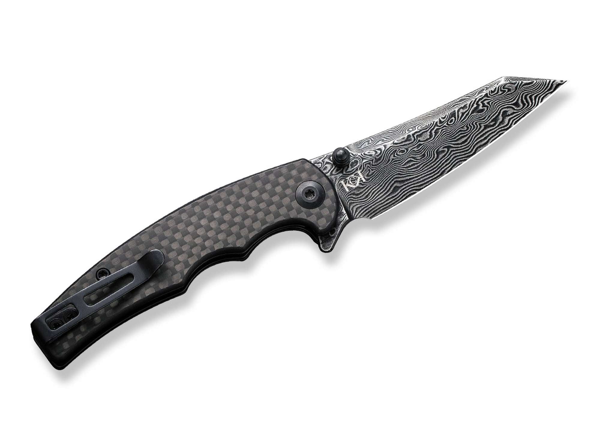 Briceag P87 Twill Carbon Damascus CIVIVI- Design Slim, Lama Damascus