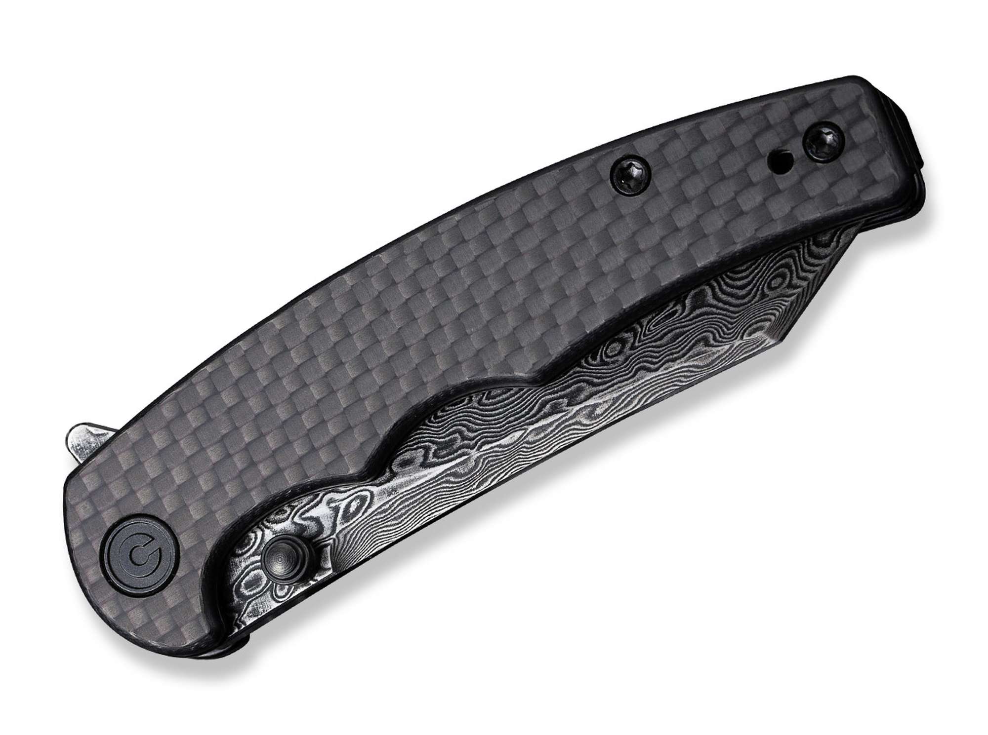 Briceag P87 Twill Carbon Damascus CIVIVI- Design Slim, Lama Damascus