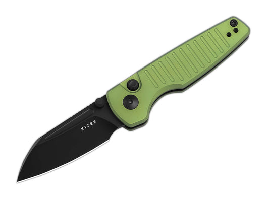 Briceag Parakeet Nitro-V Green Aluminum Kizer- Nitro-V, Button Lock