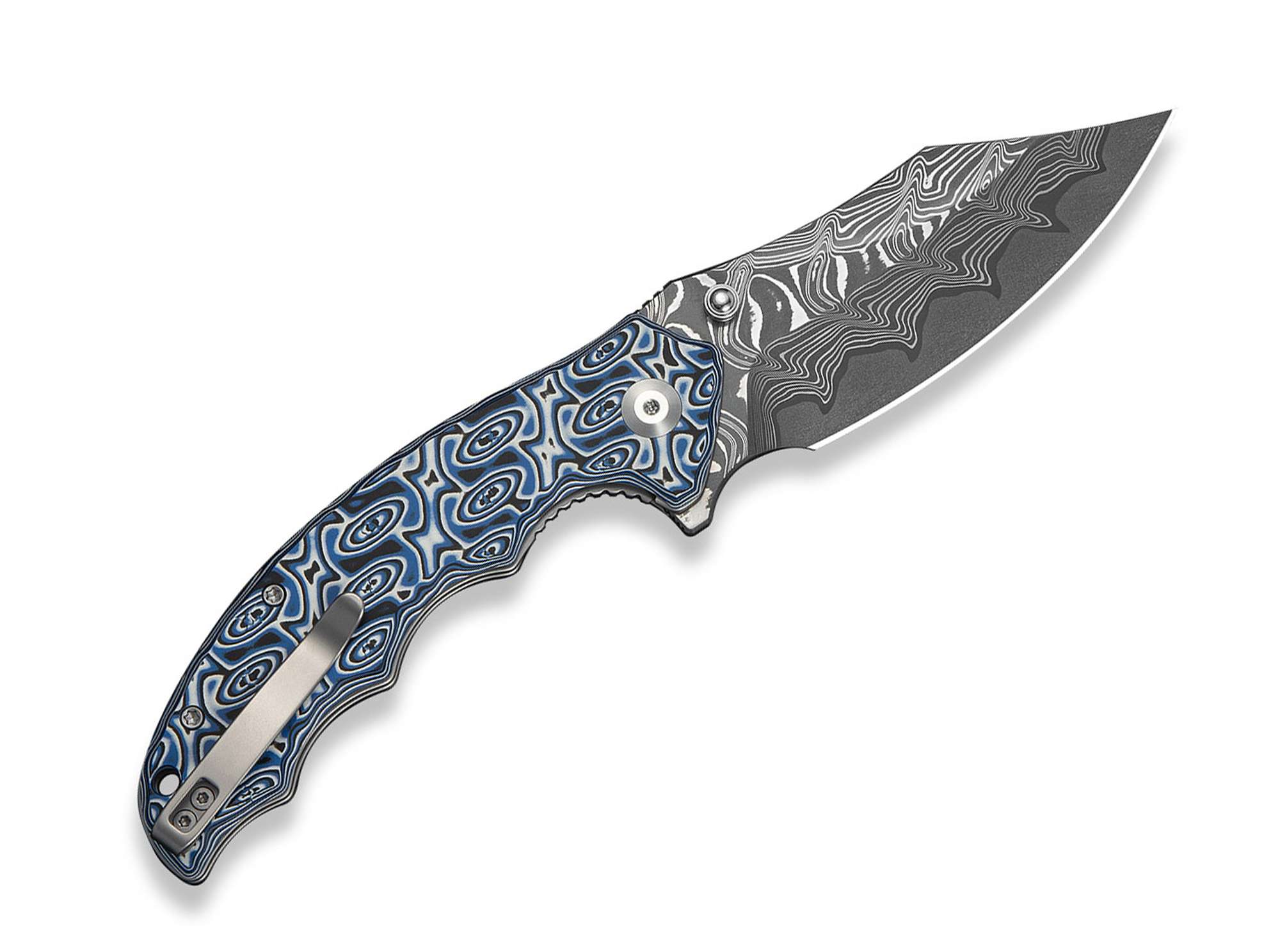 Briceag Pentad Damascus Blue & White Vortex Micarta CIVIVI- Lama Damasc, Maner Micarta