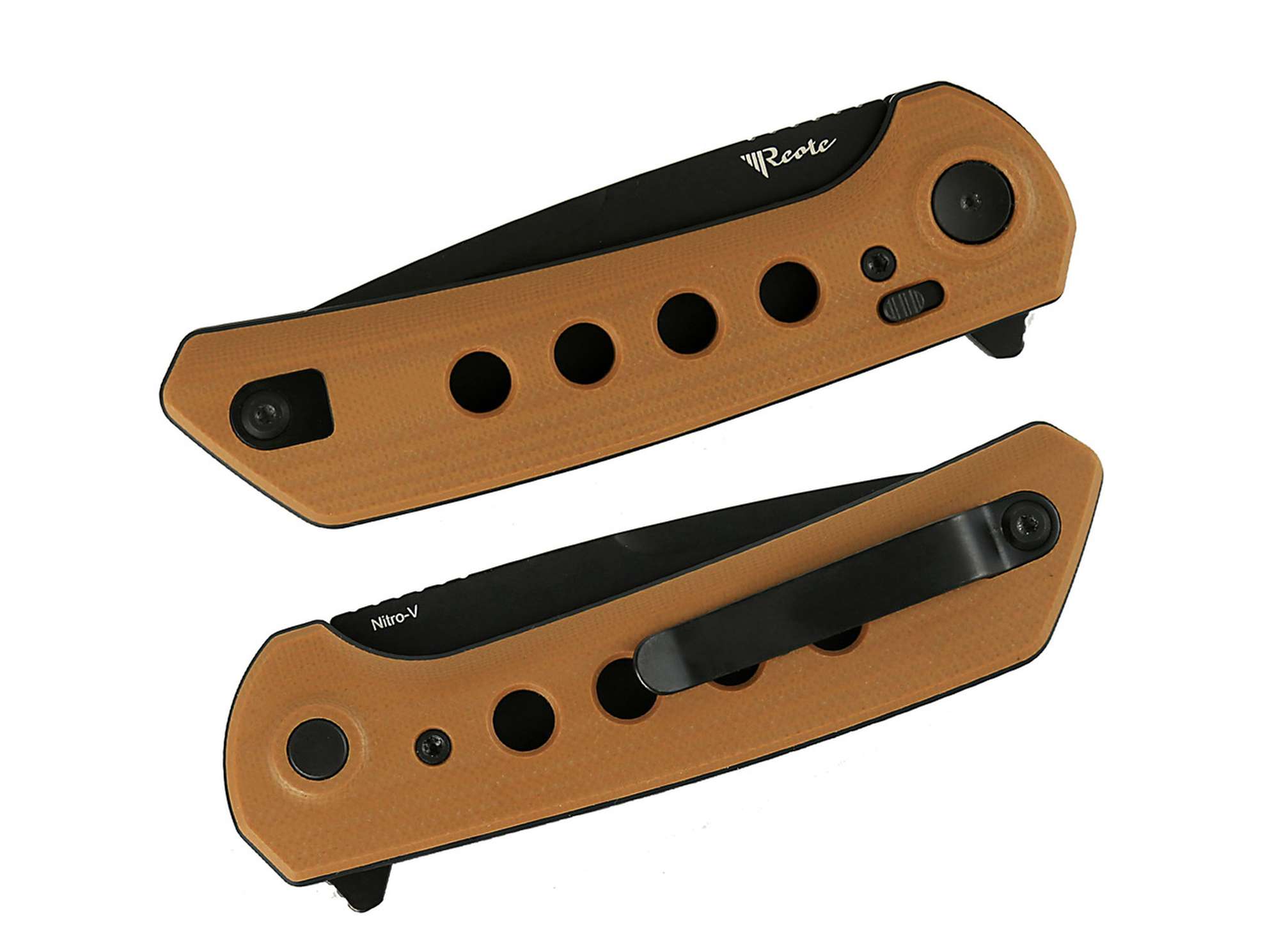 Briceag PL-XF G10 Tan PVD Reate Knives Co., Ltd.- Maner G10 Maro, Lama Nitro-V PVD
