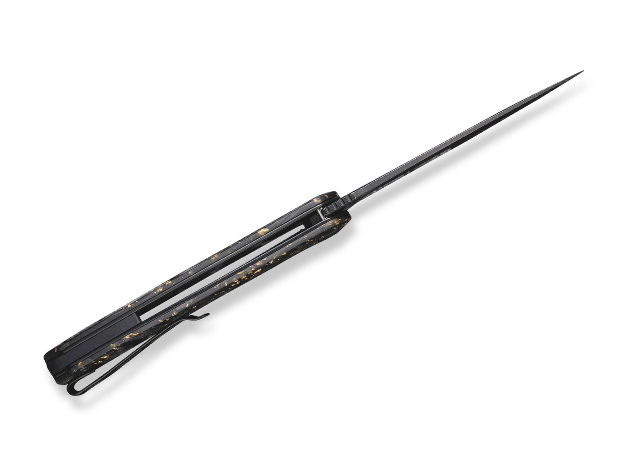 Briceag Praxis Shredded Carbon Gold CIVIVI- Maner Carbon Gold, Deschidere Flipper