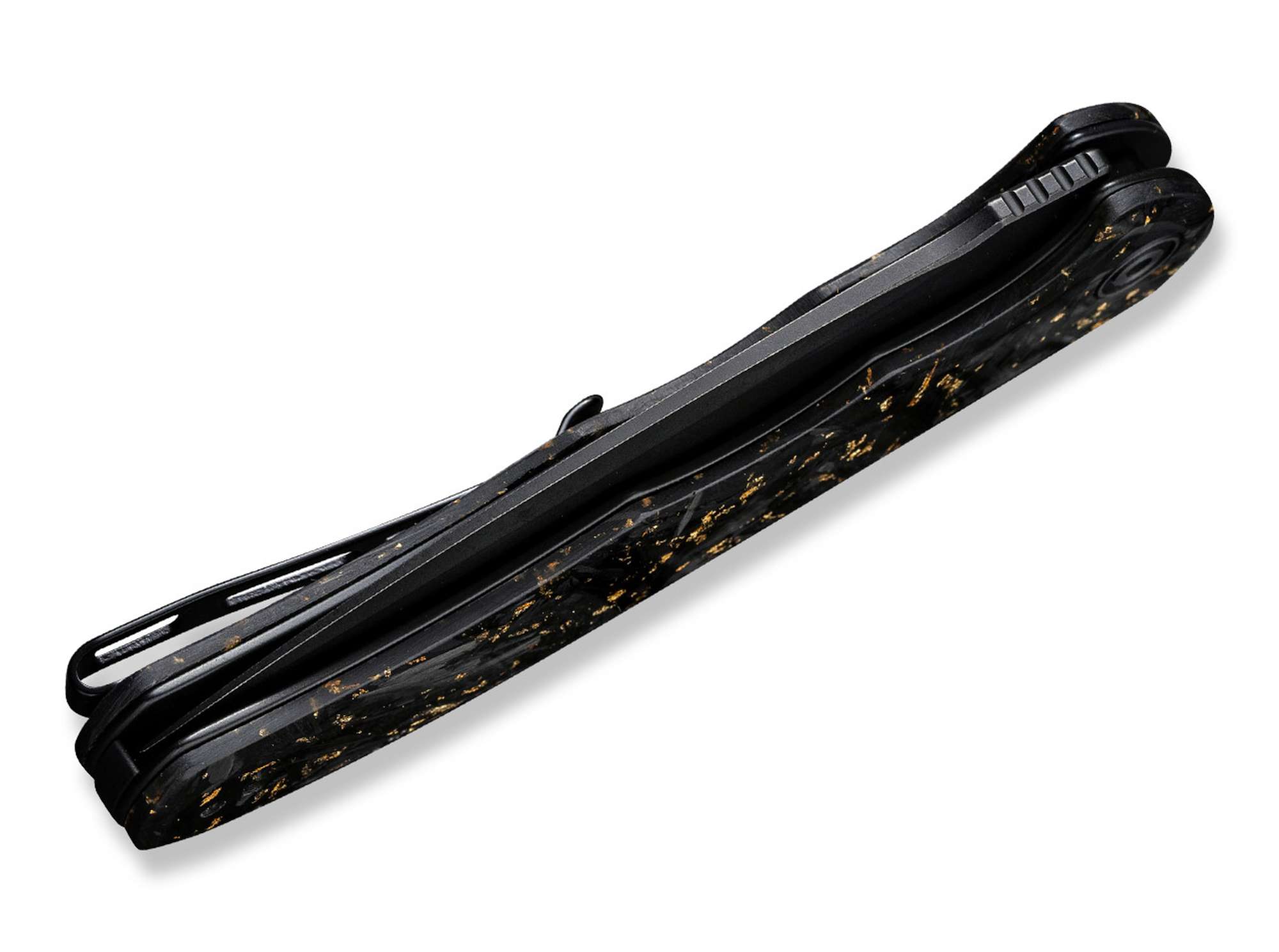 Briceag Praxis Shredded Carbon Gold CIVIVI- Maner Carbon Gold, Deschidere Flipper