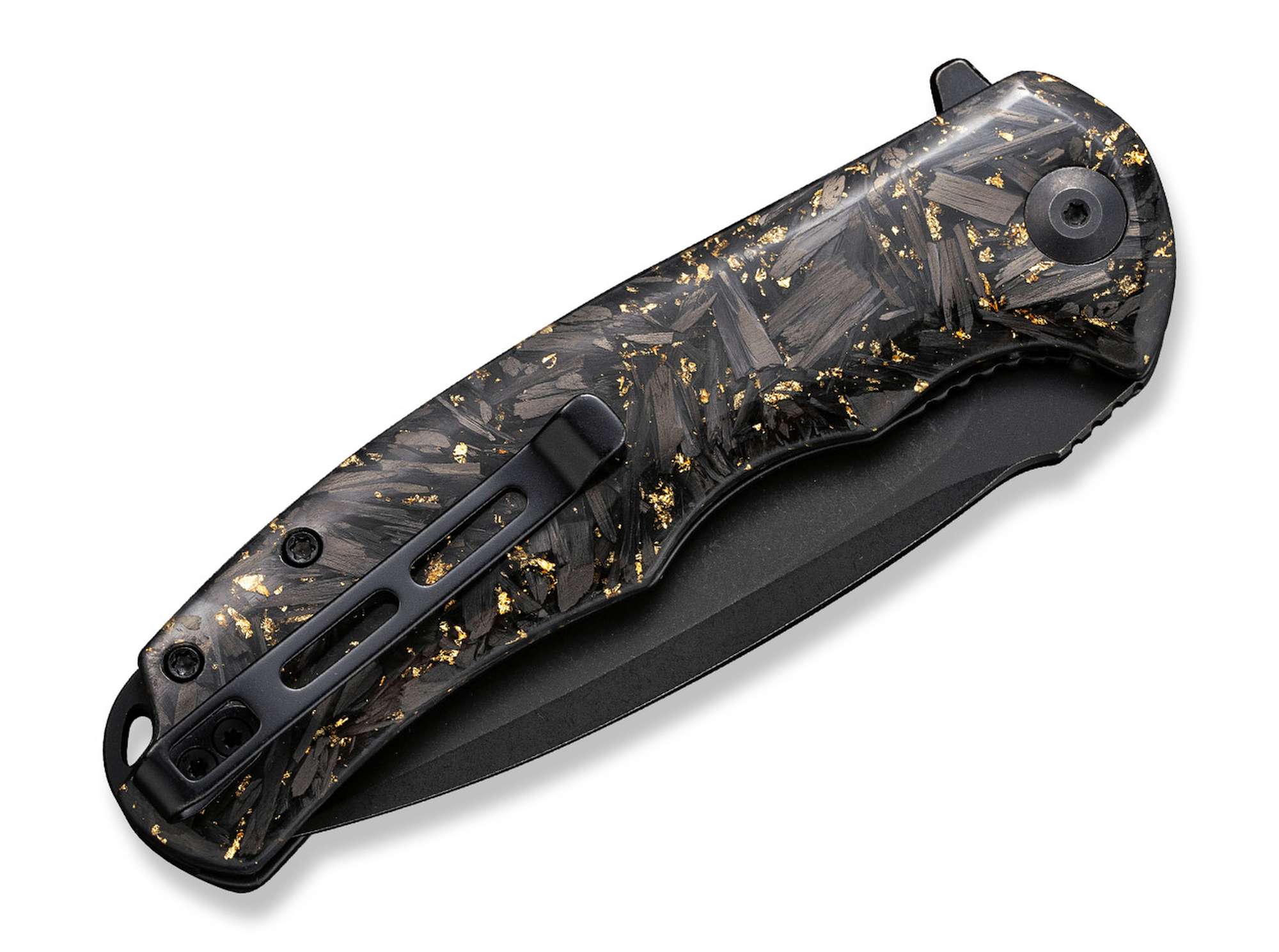Briceag Praxis Shredded Carbon Gold CIVIVI- Maner Carbon Gold, Deschidere Flipper