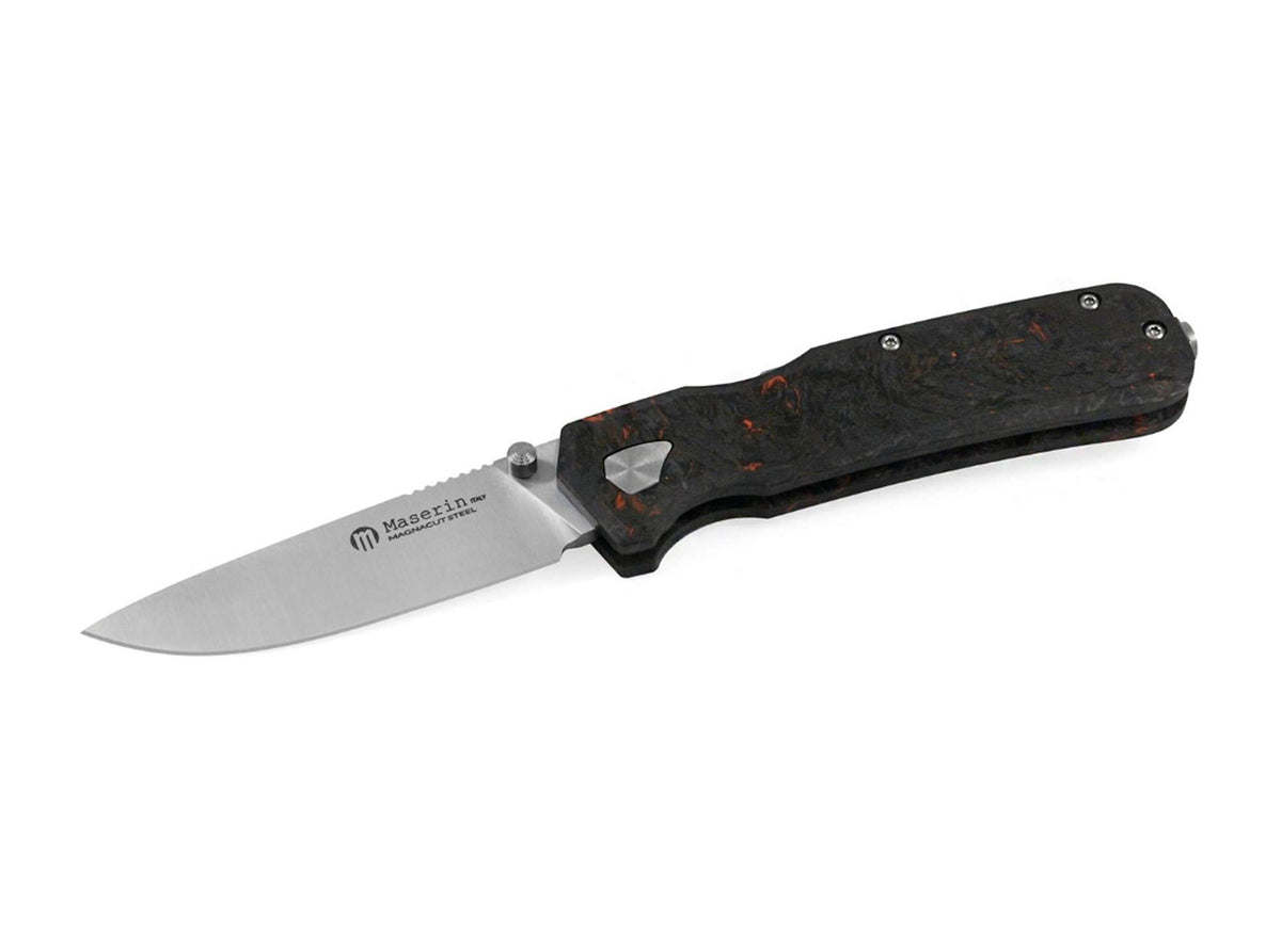 Briceag Pulse Droppoint Fatcarbon Dark Matter Black & Orange Maserin- Lama MagnaCut, Utilizare EDC