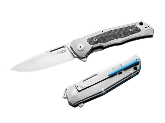 Briceag Q4ttro Ti Grey CF LionSteel- 4 mecanisme deschidere, Otel MagnaCut