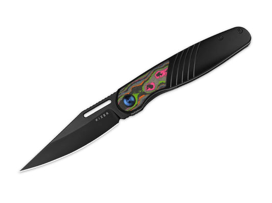 Briceag Raze S45VN Black Ti CF Camo 80's DLC Kizer- EDC, Fiabil