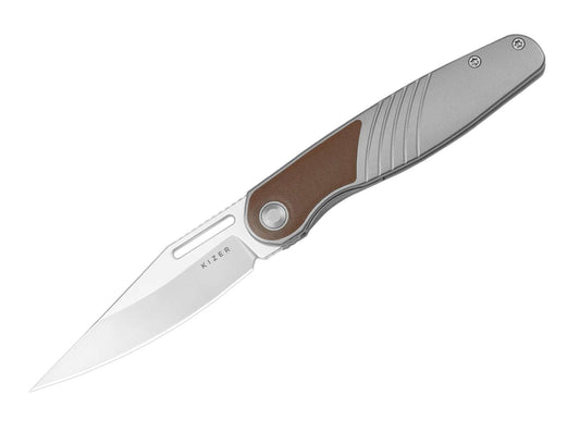 Briceag Raze S45VN Ti Full Grain Leather Kizer- Maner Titan si Piele, Framelock Sigur