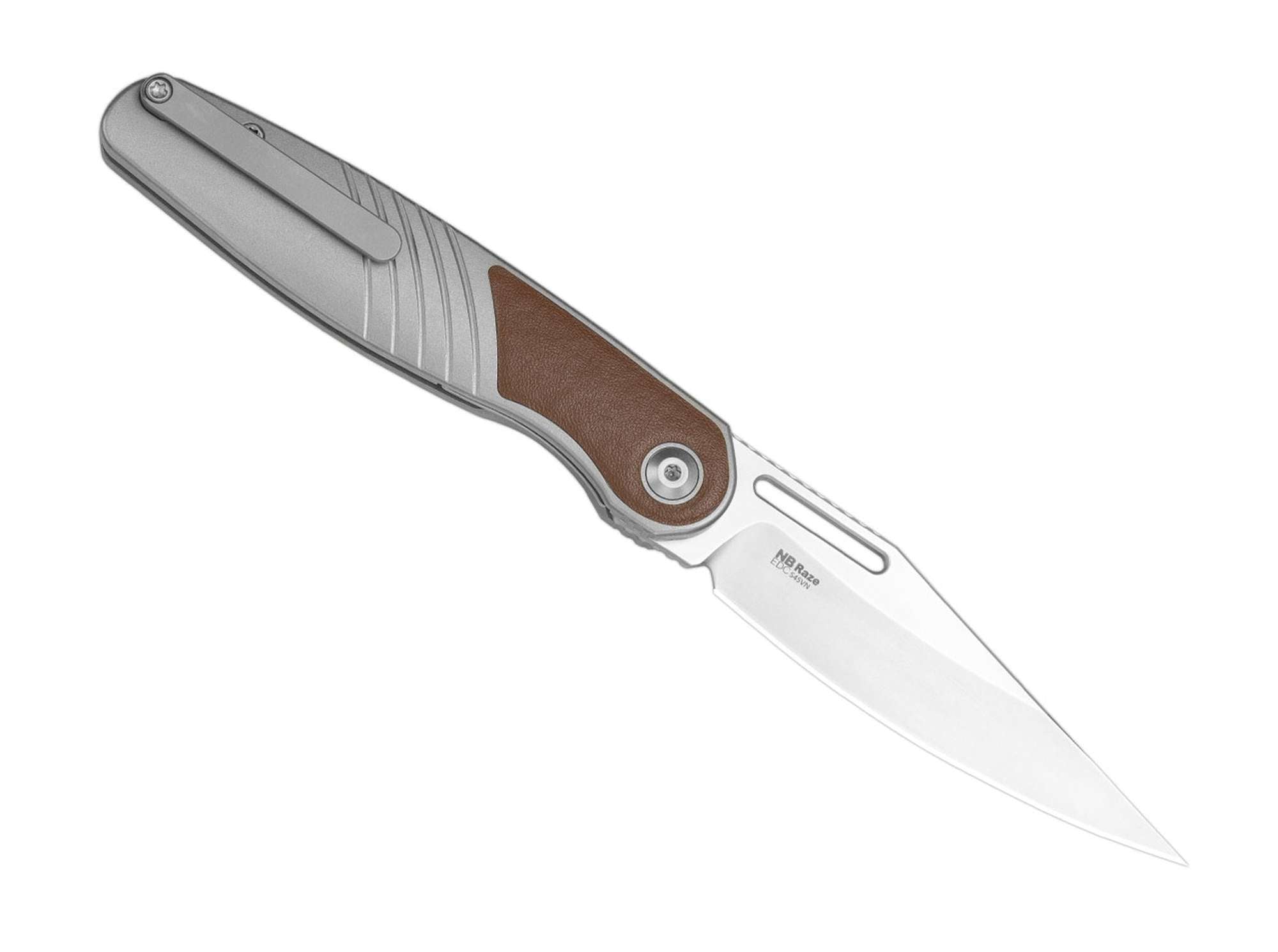 Briceag Raze S45VN Ti Full Grain Leather Kizer- Maner Titan si Piele, Framelock Sigur