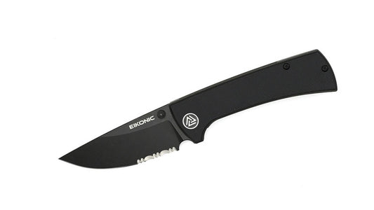 Briceag RCK9 Einhandmesser Negru Eikonic - Oțel D2, Mâner G10, Lamă Parțial Zimțată
