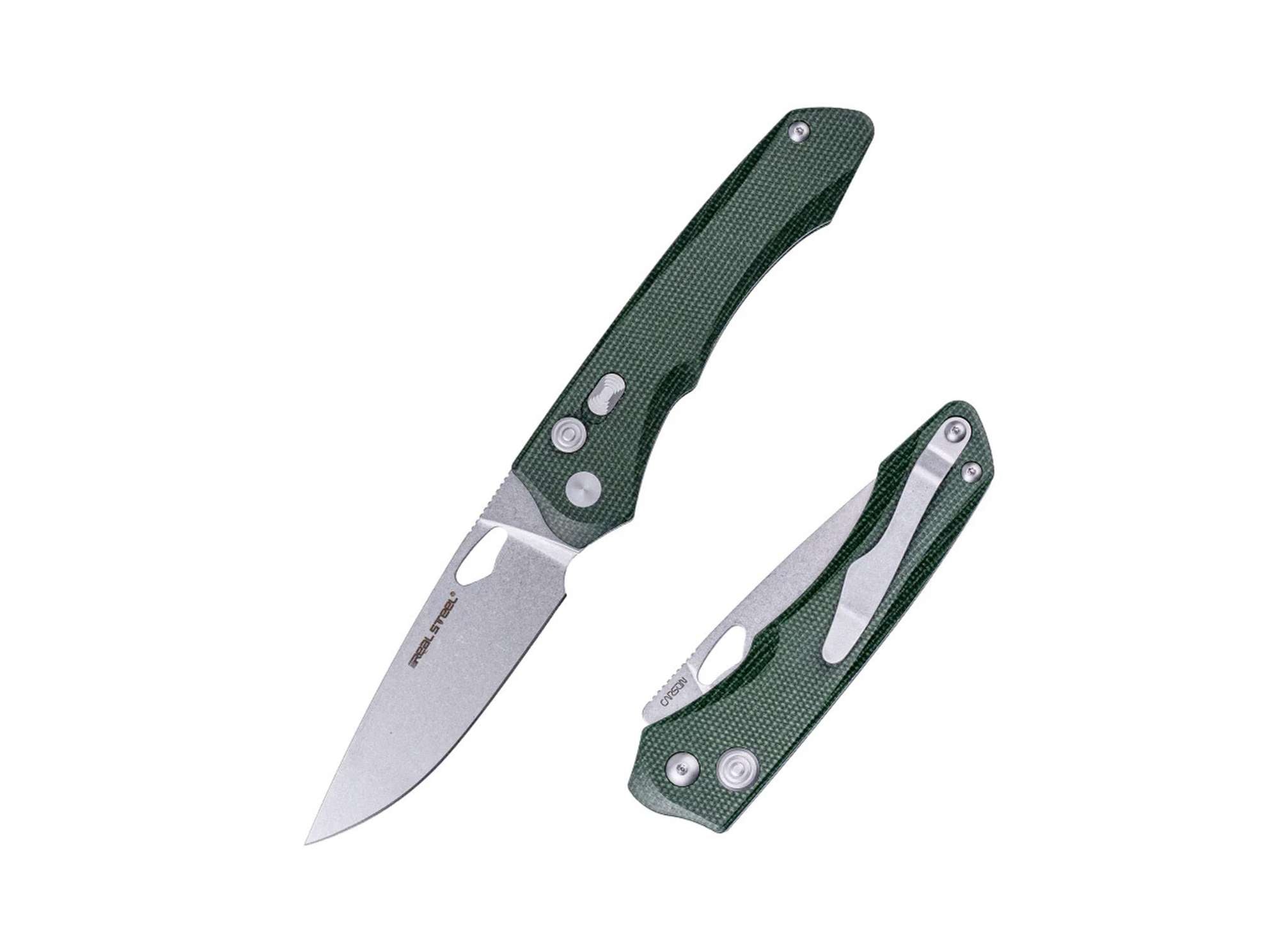 Briceag Real Steel Griffin Pro Micarta Green Stonewash – Cuțit EDC Robust, Modern și Elegant