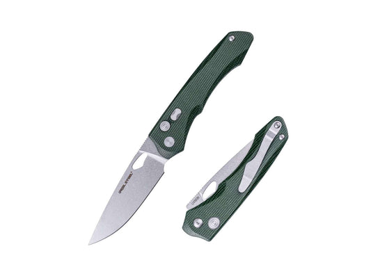 Briceag Real Steel Griffin Pro Micarta Green Stonewash – Cuțit EDC Robust, Modern și Elegant