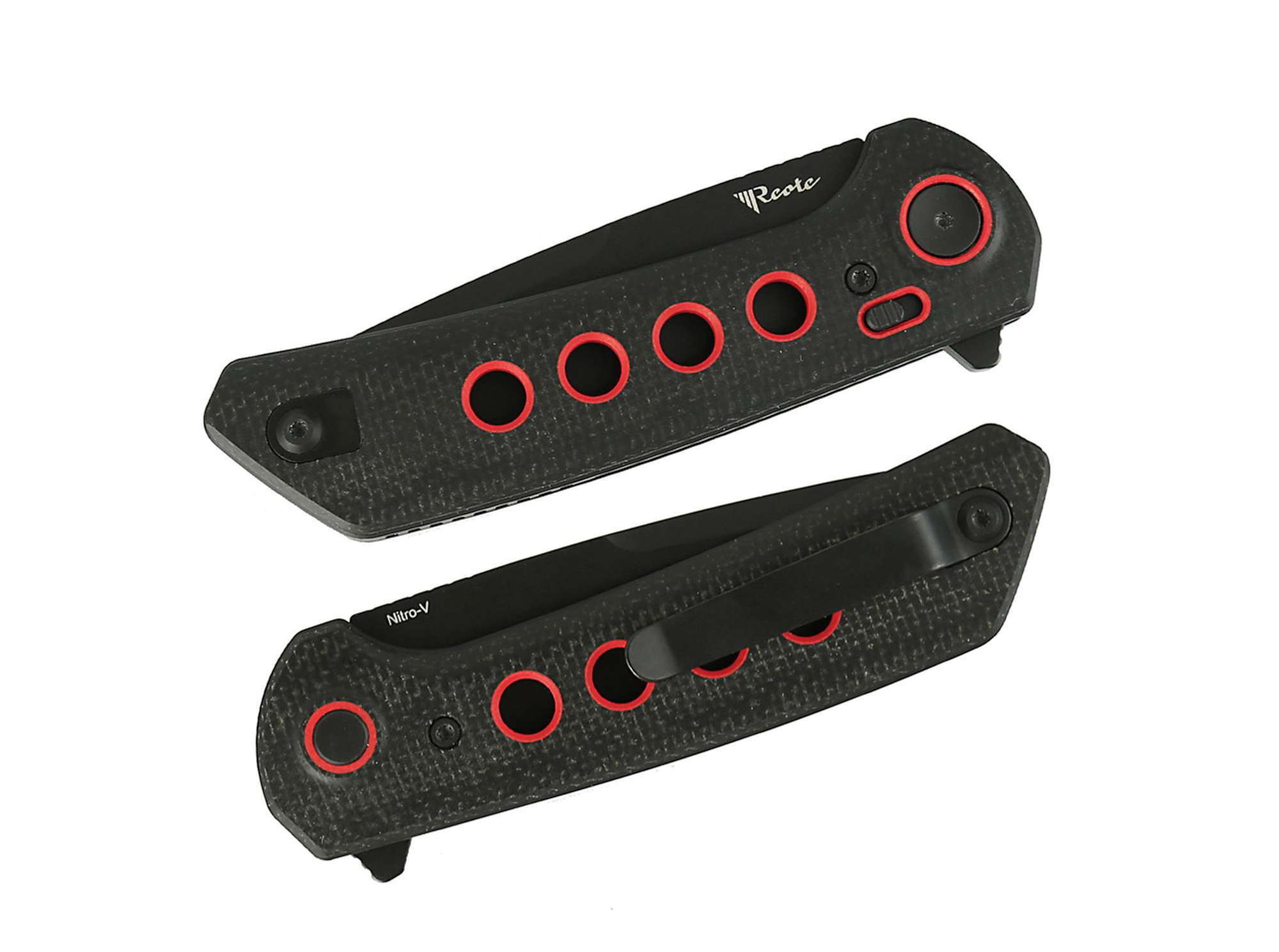 Briceag Reate PL-XF Micarta Black G10 Red PVD Reate- Lama Nitro-V PVD, Sistem Pivot Lock