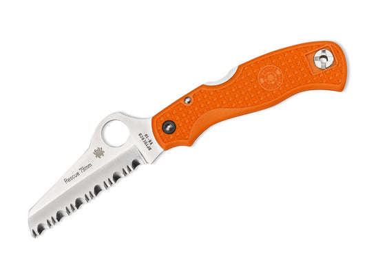 Briceag Rescue Jr. Orange Serrated Spyderco- Maner Portocaliu, Lama Serrata