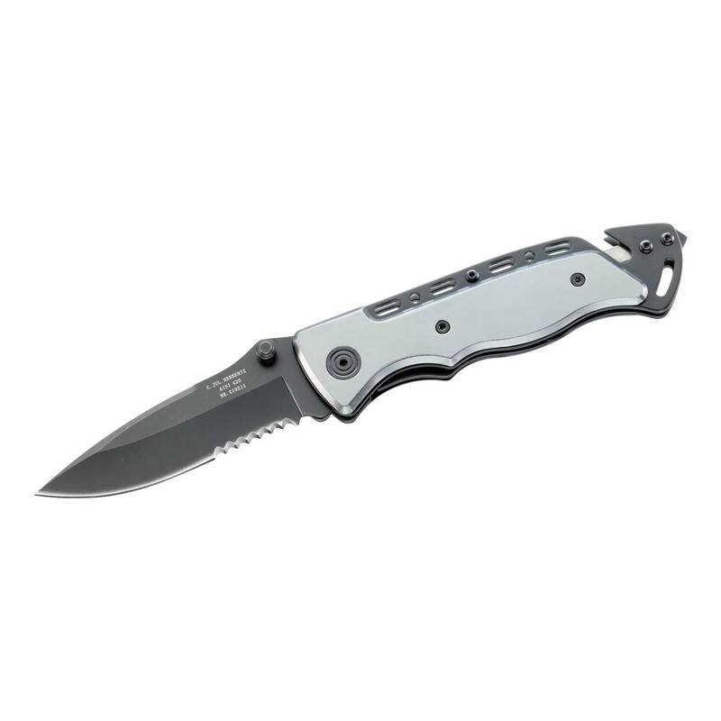 Briceag Rettungsmesser Gri CJH - Oțel 420, Linerlock, Dințat
