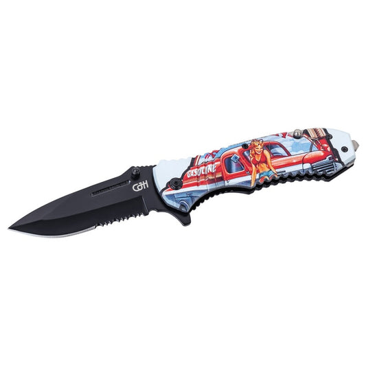 Briceag Rettungsmesser Pin Up Truck CJH - Oțel 420, Linerlock, Mâner Imprimat
