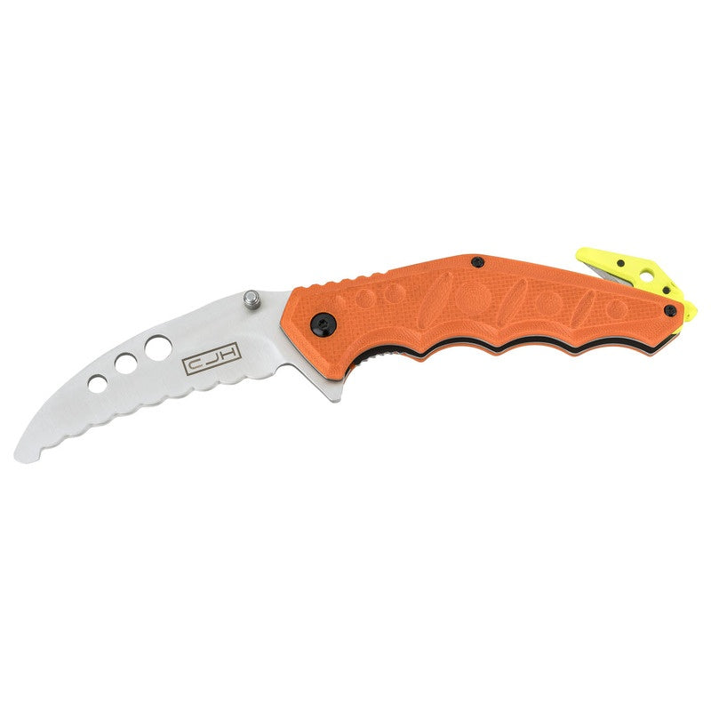 Briceag Rettungsmesser Portocaliu CJH - Oțel 440 A, Mâner G-10, Linerlock
