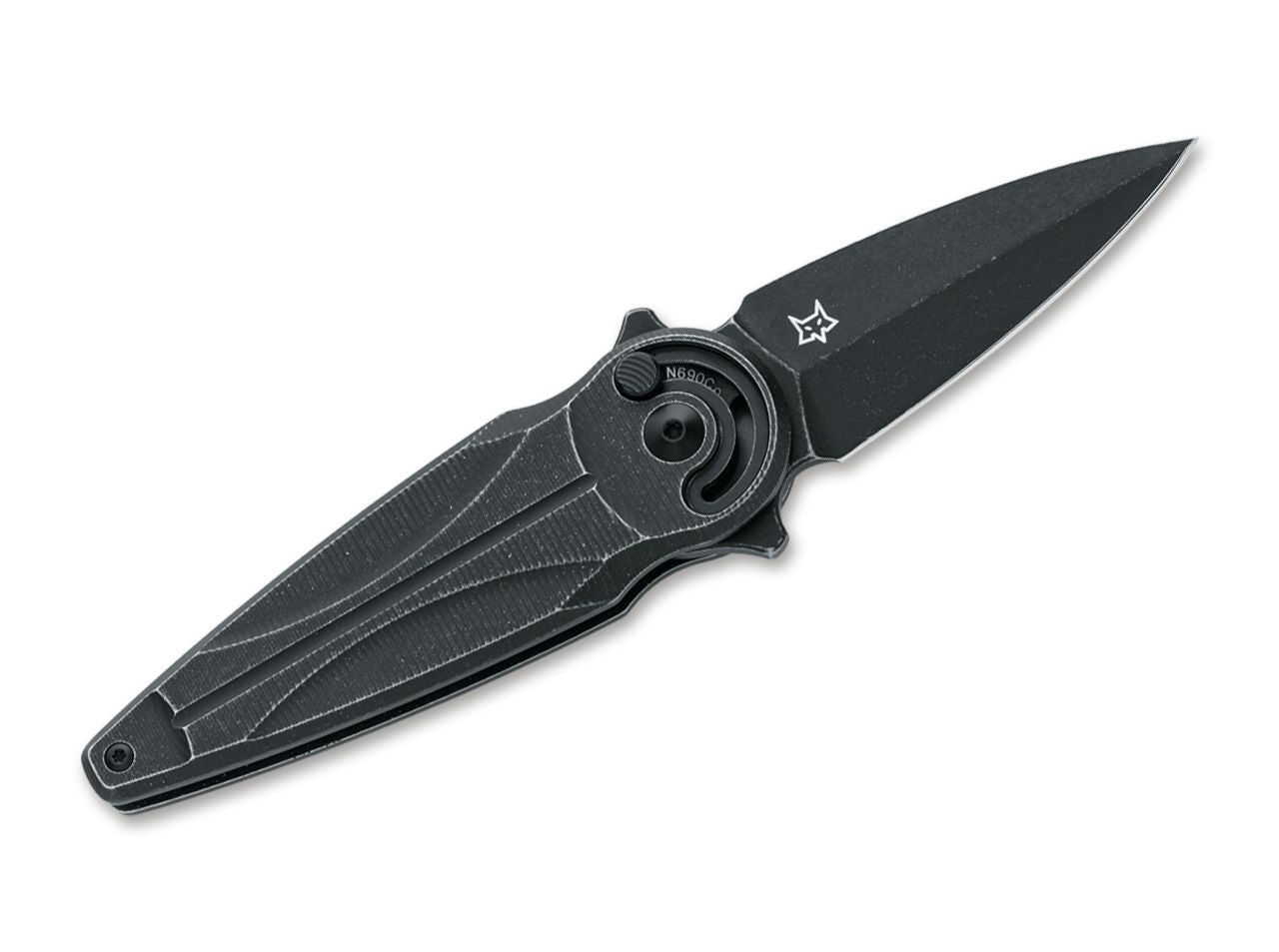 Briceag Saturn Aluminium All Black Left Fox Knives- Design Negru, Pentru Stangaci