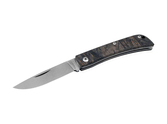 Briceag Scout Damascus Black Poplar Wood Maserin- Lama Damascus, Slipjoint