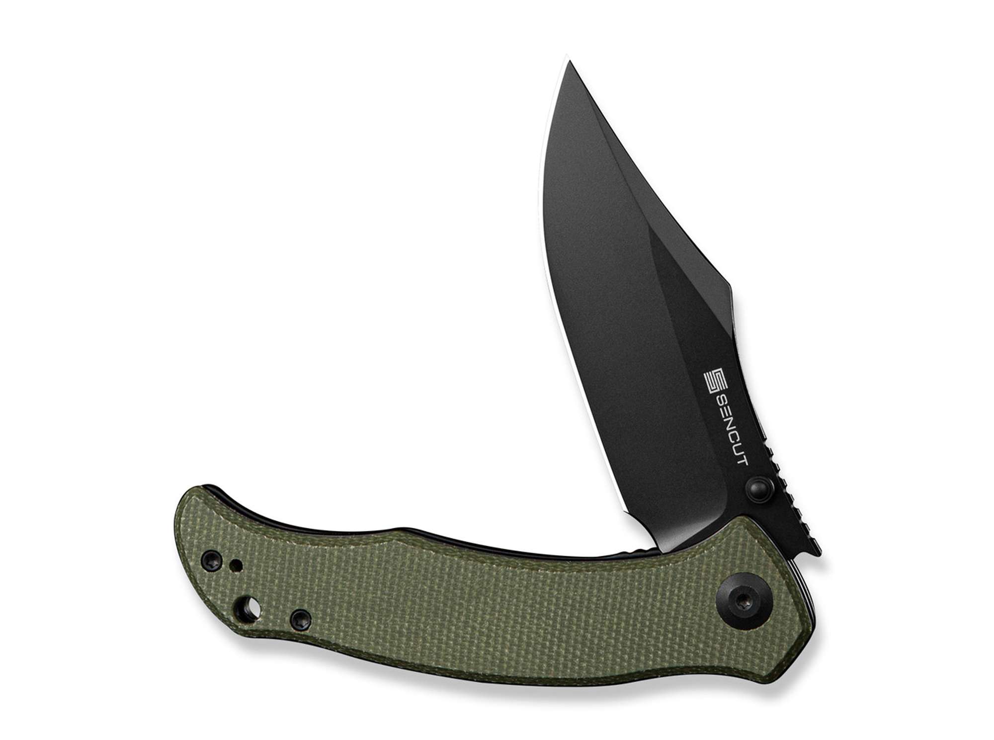 Briceag SENCUT Tauron D2 Olive Canvas Micarta Black Blade CWS International Co.,Limited- Lama D2, Maner Micarta