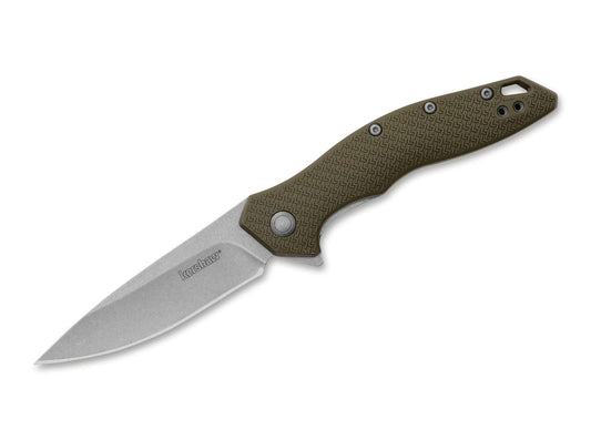 Briceag Shoreline Olive Stonewash Kershaw- Maner GRN, Asistat Flipper