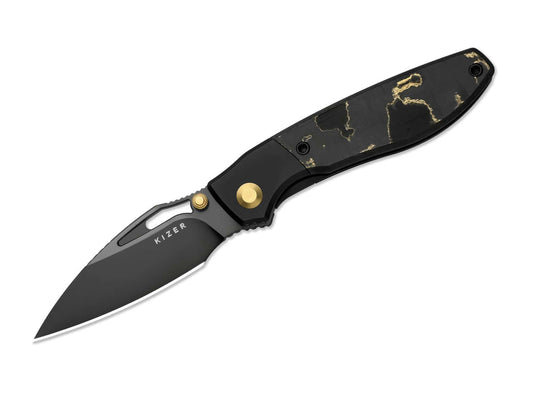 Briceag Shrike S45VN Black Ti CF Camo Gold DLC Kizer- Durabil, Eficient